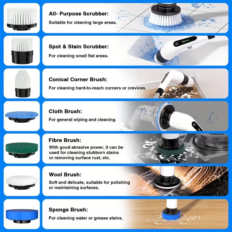 2026 Upgraded Electric Spin Scrubber,7-in-1 Cordless Cleaning Brush,Electric Spin Scrubber with Extendable Handle